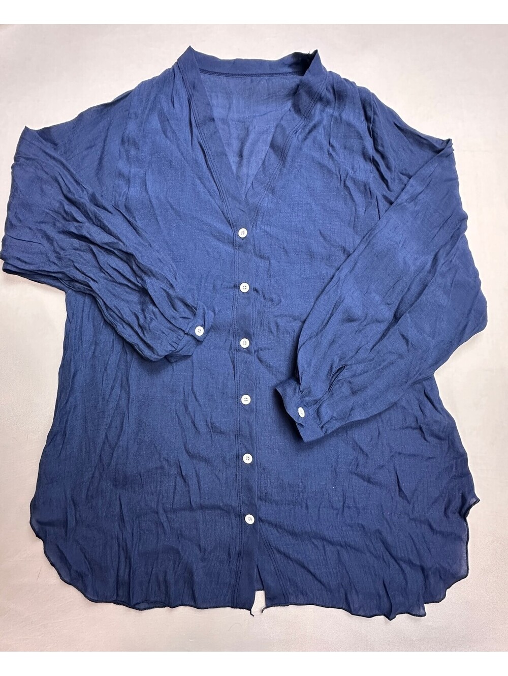 SHEIN Women's M Navy Blue Button Front Blouse
